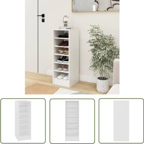 The Living Store Armoire à chaussures Blanc 31,5x35x90 cm Bois d'ingénierie - Meuble Chaussure - Étagère Chaussure - Rangement Chaussure - Armoire Chaussure - Meuble Entrée