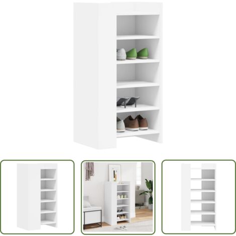 The Living Store Armoire à chaussures blanc 52x37,5x100 cm bois d'ingénierie - Armoire À Chaussures - Meuble Rangement Chaussures - Rangement Intérieur - Placard Chaussures - Étagère Chaussures