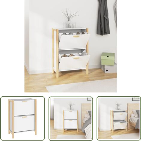The Living Store Armoire à chaussures Blanc 57,5x33x80 cm Bois d'ingénierie - Armoire À Chaussures - Rangements Chaussures - Placard Chaussures - Étagère Chaussure - Stockage Chaussures