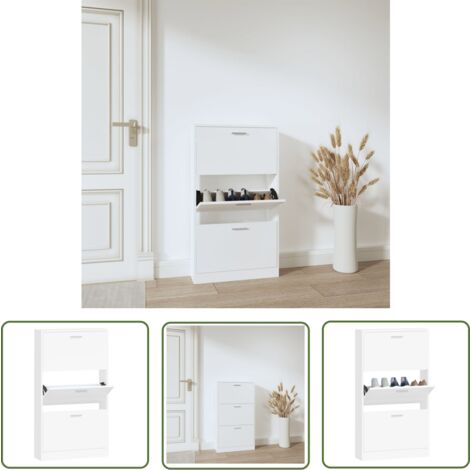 The Living Store Armoire à chaussures Blanc 59x17x108 cm Bois d'ingénierie - Meuble Rangement Chaussures - Armoire Chaussure - Rangements Intérieur - Rangement Entrée - Étagère Chaussures