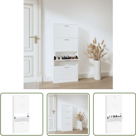 The Living Store Armoire à chaussures Blanc 59x17x150 cm Bois d'ingénierie - Meuble Range Chaussure - Armoire Chaussure - Rangement Chaussures - Placard Chaussures - Commode Chaussure