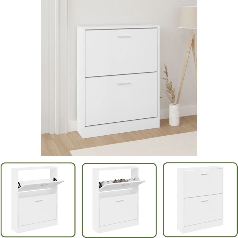 The Living Store - Armoire à chaussures Blanc 59x17x81 cm Bois d'ingénierie - Meuble Chaussure - Rangements Chaussures - Armoire à Chaussures