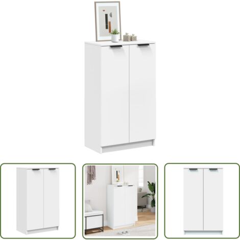 The Living Store Armoire à chaussures Blanc 59x35x100 cm Bois d'ingénierie - Armoire À Chaussures - Meuble Rangement - Organisation Chaussures - Stockage Chaussures - Étagère Chaussure