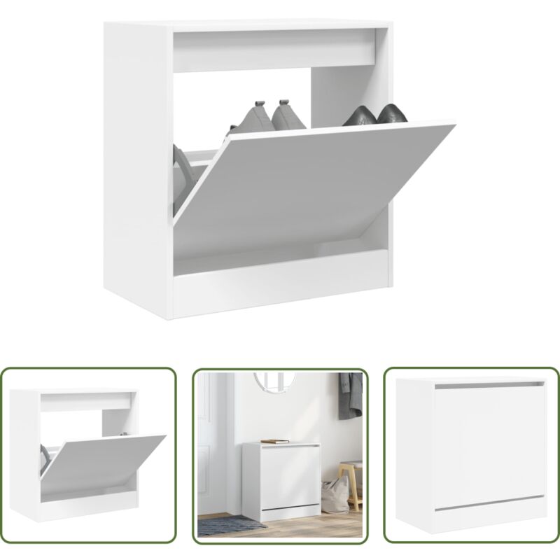 Armoire à chaussures blanc 60x34x63,5 cm bois d'ingénierie - Meuble Chaussure - Rangements Chaussures - Armoire Chaussures - Meuble Entrée