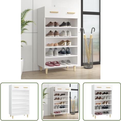 The Living Store Armoire à chaussures Blanc 60x35x105 cm Bois d'ingénierie - Armoire À Chaussures - Meuble À Chaussures - Rangement Chaussures - Étagère À Chaussures - Rangement Intérieur