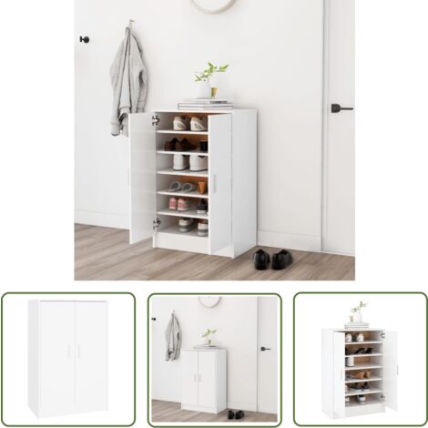 The Living Store Armoire à chaussures Blanc 60x35x92 cm Bois d’ingénierie - Armoire À Chaussures - Rangement Chaussures - Meuble Chaussure - Mobilier Entrée - Organisateur Chaussures