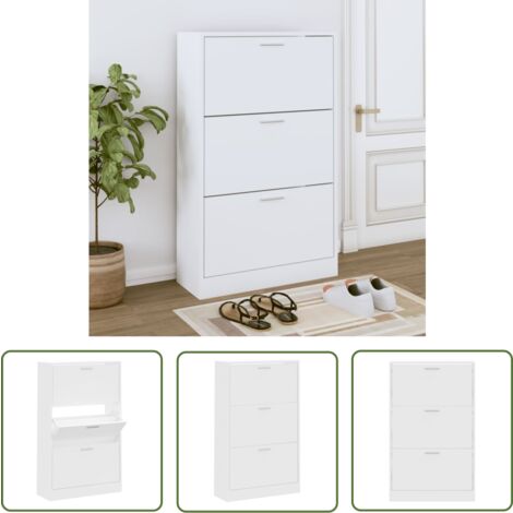 The Living Store Armoire à chaussures Blanc 63x24x103 cm Bois d'ingénierie - Meuble Range Chaussure - Armoire Chaussure - Rangement Chaussures - Placard Chaussures - Organiseur Chaussures