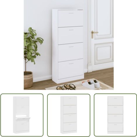 The Living Store Armoire à chaussures Blanc 63x24x147 cm Bois d'ingénierie - Meuble Range Chaussure - Armoire Chaussure - Rangement Chaussures - Placard Chaussures - Organiseur Chaussures