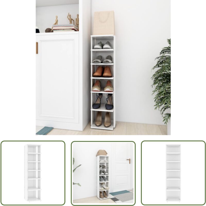 Armoire à chaussures Blanc brillant 27,5x27x102 cm - Armoire à Chaussures - Rangement Chaussures - Meuble Chaussure - Étagère Chaussures
