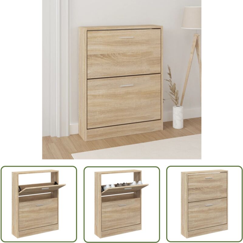 The Living Store - Armoire à chaussures Chêne 59x17x81 cm Bois d'ingénierie - Meuble Rangement Chaussures - Armoire Chaussure - Rangements Intérieur