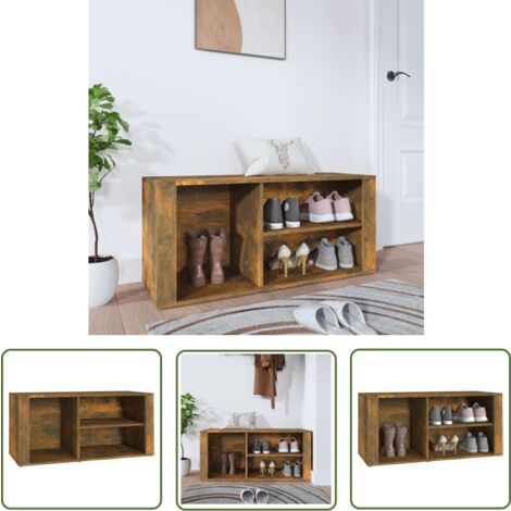 The Living Store Armoire à chaussures Chêne fumé 100x35x45 cm Bois d'ingénierie - Armoire À Chaussures - Meuble Chaussure - Rangement Chaussures - Étagère Chaussures - Entrée