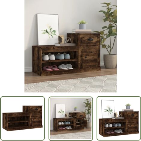 The Living Store Armoire à chaussures chêne fumé 100x42x60 cm bois d'ingénierie - Armoire À Chaussures - Meuble Chaussure - Rangement Chaussures - Étagère Chaussures - Rangement Intérieur