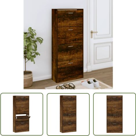 The Living Store Armoire à chaussures Chêne fumé 63x24x147 cm Bois d'ingénierie - Meuble Chaussure - Rangements Chaussures - Armoire À Chaussures - Rangement Intérieur - Commode Chaussures