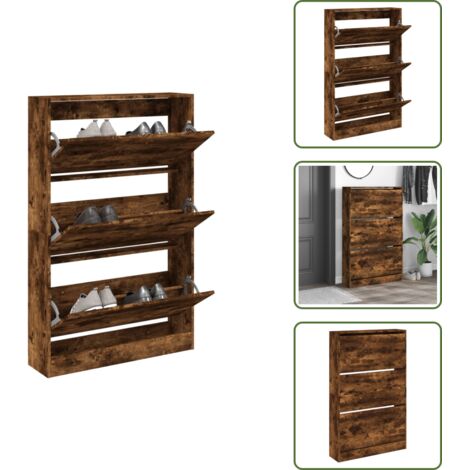 The Living Store Armoire à chaussures chêne fumé 80x21x125,5 cm bois ingénierie - Armoire À Chaussures - Meuble Chaussure - Rangement Chaussures - Étagère Chaussures - Rangement Intérieur