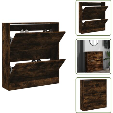 The Living Store Armoire à chaussures chêne fumé 80x21x87,5 cm bois ingénierie - Armoire À Chaussures - Meuble Chaussure - Rangement Chaussures - Étagère Chaussures - Rangement Intérieur