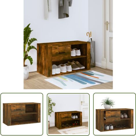 The Living Store Armoire à chaussures Chêne fumé 80x35x45 cm Bois d'ingénierie - Armoire À Chaussures - Meuble Entrée - Rangement Chaussures - Étagère Chaussures - Rangements Intérieur