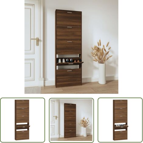 The Living Store Armoire à chaussures Chêne marron 59x17x169cm Bois d'ingénierie - Meuble Rangement Chaussures - Armoire Chaussure - Rangements Intérieur - Rangement Entrée - Meubles Salle À Manger