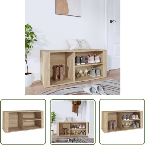 The Living Store Armoire à chaussures Chêne sonoma 100x35x45cm Bois d'ingénierie - Armoire À Chaussures - Meuble Chaussure - Rangement Chaussures - Étagère Chaussures - Meuble Entrée