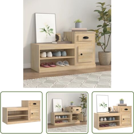 The Living Store Armoire à chaussures chêne sonoma 100x42x60cm bois d'ingénierie - Armoire À Chaussures - Meuble Rangement Chaussures - Étagère Chaussure - Organiseur Chaussures - Rangement Intérieur