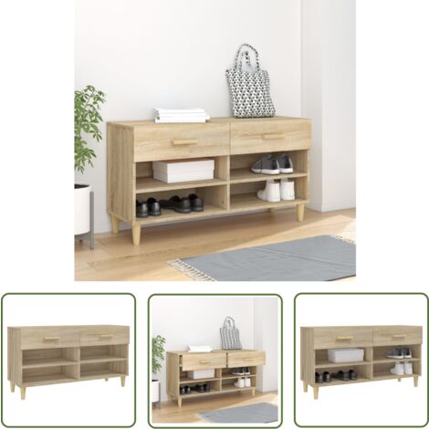 The Living Store Armoire à chaussures Chêne sonoma 102x35x55cm Bois d'ingénierie - Armoire À Chaussures - Meuble Chaussure - Rangement Chaussures - Étagère Chaussures - Meuble Entrée