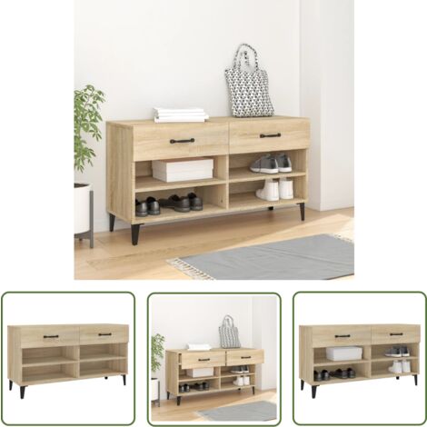 The Living Store Armoire à chaussures Chêne sonoma 102x35x55cm Bois d'ingénierie - Armoire À Chaussures - Meuble Rangement Chaussures - Étagère Chaussure - Rangement Intérieur - Mobilier Entrée
