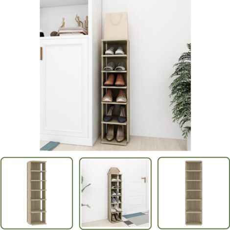 The Living Store Armoire à chaussures Chêne sonoma 27,5x27x102 cm - Meuble Rangement Chaussures - Armoire Chaussure - Étagère Chaussure - Meuble Entrée - Rangement Intérieur