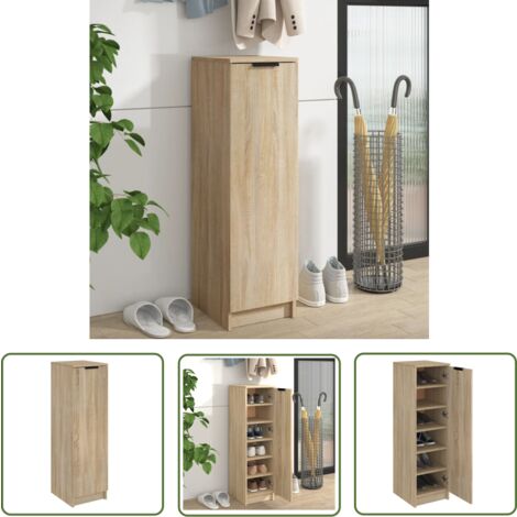 The Living Store Armoire à chaussures Chêne Sonoma 30x35x100cm Bois d'ingénierie - Armoire À Chaussures - Meuble De Rangement - Organisation Chaussures - Étagère Chaussure - Placard Chaussures