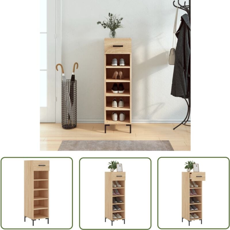 The Living Store - Armoire à chaussures chêne sonoma 30x35x105cm bois d'ingénierie - Armoire à Chaussures - Meuble Rangement - Rangement Chaussures