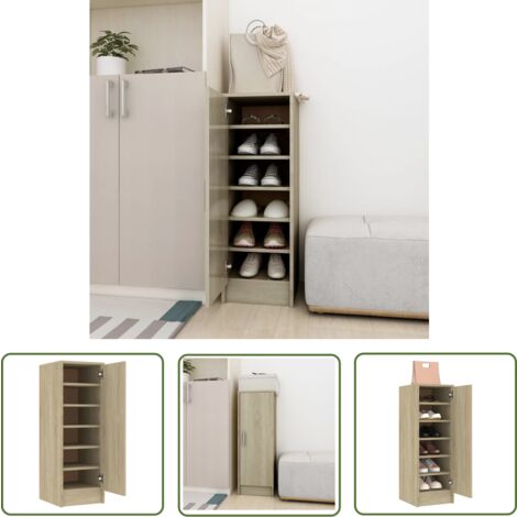 The Living Store Armoire à chaussures Chêne Sonoma 32x35x92 cm Bois d’ingénierie - Meuble À Chaussures - Rangement Chaussures - Armoire À Chaussures - Organiseur Chaussures - Étagère Chaussures
