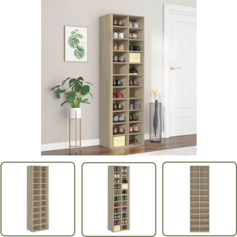 The Living Store Armoire à chaussures chêne sonoma 54x34x183cm bois d'ingénierie - Etagere Chaussure - Meuble Chaussure - Range Chaussures - Rangement Chaussures - Stockage Chaussures