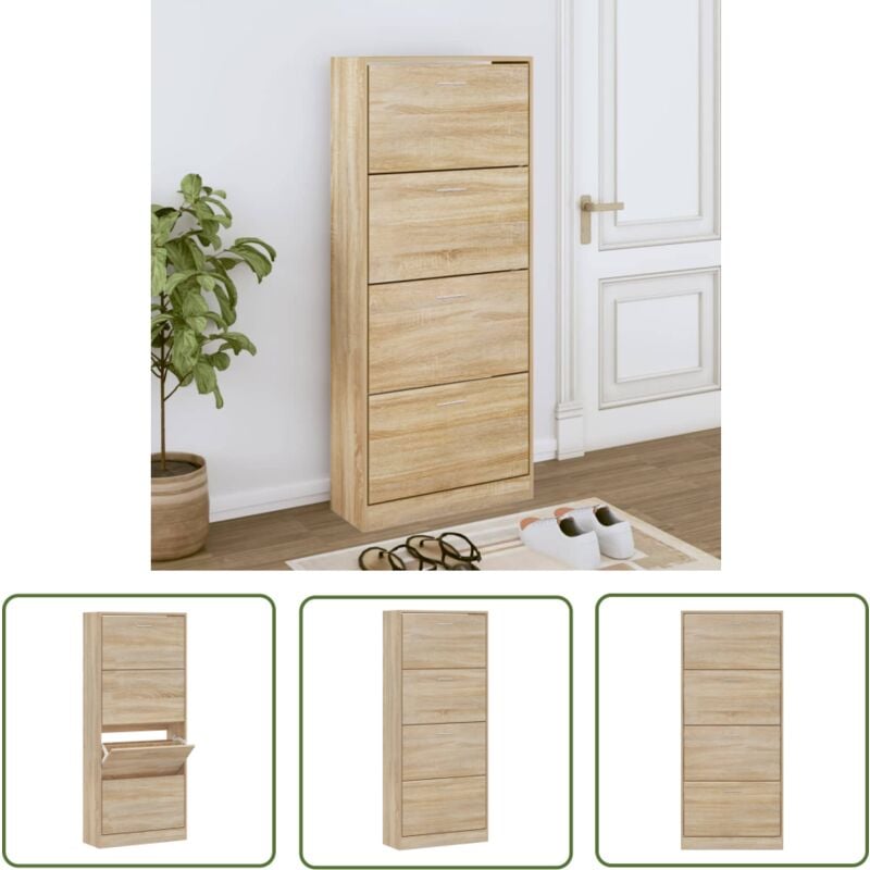 The Living Store - Armoire à chaussures Chêne sonoma 63x24x147cm Bois d'ingénierie - Meuble Range Chaussure - Armoire Chaussure - Rangement Chaussure