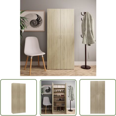 The Living Store Armoire à chaussures Chêne sonoma 80x35,5x180cm Bois ingénierie - Armoire À Chaussures - Rangement Chaussures - Meubles Entrée - Organiseur Chaussures - Meuble Chaussure