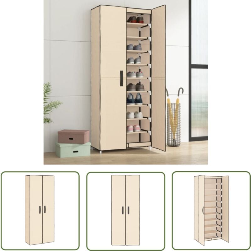 Armoire à chaussures Crème 60x30x166 cm Tissu - Armoire à Chaussures - Meuble Rangement Chaussures - Étagère à Chaussures - Rangements Chaussures