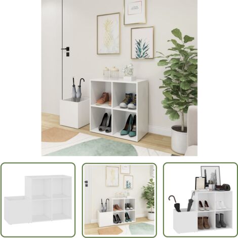 The Living Store Armoire à chaussures d'entrée blanc bois d'ingénierie - Armoire À Chaussures - Rangement Chaussures - Organisateur Chaussures - Entrée - Mobilier Intérieur