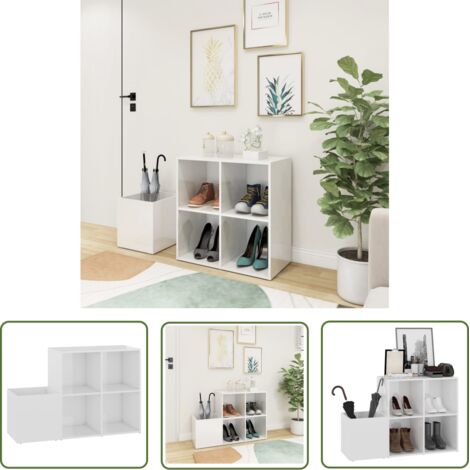 The Living Store Armoire à chaussures d’entrée blanc brillant bois ingénierie - Armoire À Chaussures - Rangement Chaussures - Organisateur Chaussures - Entrée - Mobilier Intérieur