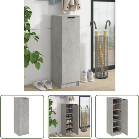 The Living Store Armoire à chaussures Gris béton 30x35x100 cm Bois d'ingénierie - Armoire À Chaussures - Meuble Rangement - Organisation Chaussures - Stockage Chaussures - Étagère Chaussure