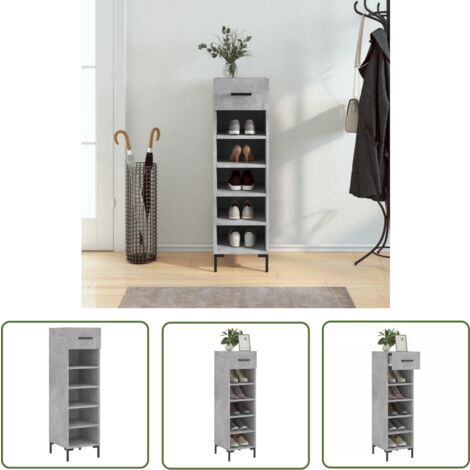 The Living Store Armoire à chaussures gris béton 30x35x105 cm bois d'ingénierie - Armoire À Chaussures - Meuble Rangement - Rangement Chaussures - Mobilier Entrée - Organisation Maison