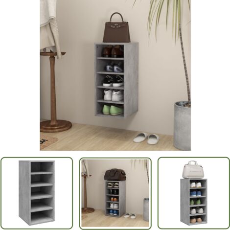 The Living Store Armoire à chaussures Gris béton 31,5x35x70 cm Bois d'ingénierie - Armoire À Chaussures - Meuble Rangement Chaussures - Étagère Chaussures - Organiseur Chaussures - Rangement Intérieur