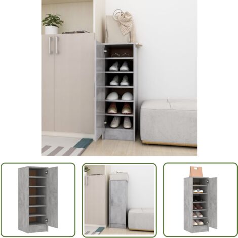 The Living Store Armoire à chaussures Gris béton 32x35x92 cm Bois d’ingénierie - Meuble À Chaussures - Rangements Chaussures - Armoire À Chaussures - Organiseur Chaussures - Rangement Intérieur