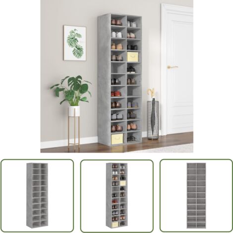 The Living Store Armoire à chaussures gris béton 54x34x183 cm bois d'ingénierie - Etagere Chaussure - Meuble Chaussure - Range Chaussures - Rangement Chaussures - Stockage Chaussures