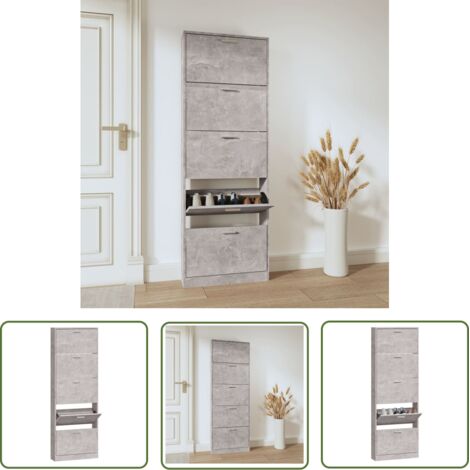 The Living Store Armoire à chaussures Gris béton 59x17x169 cm Bois d'ingénierie - Meuble Rangement Chaussures - Armoire Chaussure - Rangements Intérieur - Rangement Entrée - Placard Chaussures