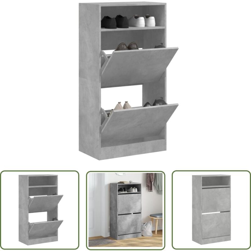 The Living Store - Armoire à chaussures gris béton 60x34x116 cm bois d'ingénierie - Meuble Chaussure - Range Chaussures - Armoire Chaussures