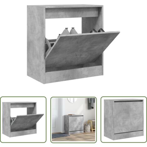 The Living Store Armoire à chaussures gris béton 60x34x63,5 cm bois d'ingénierie - Meuble Chaussure - Range Chaussures - Armoire Chaussure - Rangement Entrée - Meuble Petit Espace
