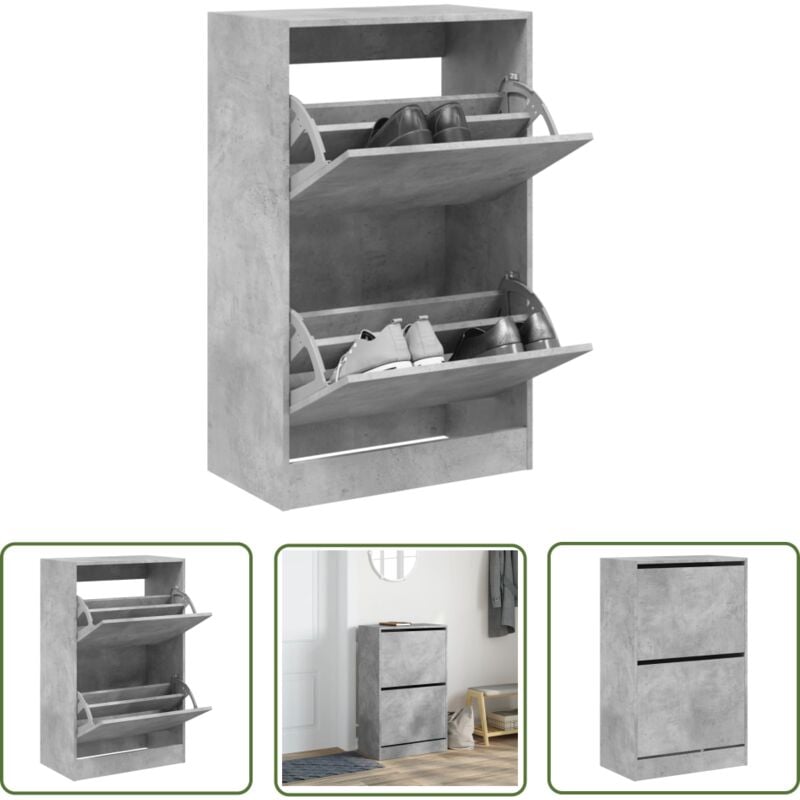 The Living Store - Armoire à chaussures gris béton 60x34x96,5 cm bois d'ingénierie - Meuble Chaussure - Rangements Chaussures - Armoire à Chaussures