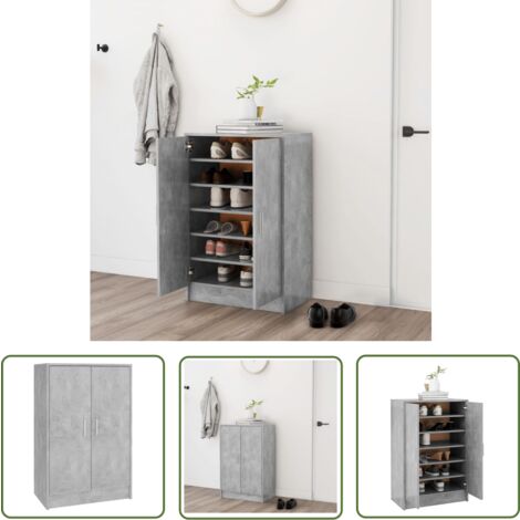 The Living Store Armoire à chaussures Gris béton 60x35x92 cm Bois d’ingénierie - Armoire À Chaussures - Rangement Chaussures - Meuble Entrée - Mobilier Intérieur - Meuble Design