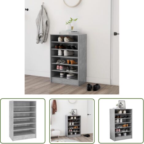 The Living Store Armoire à chaussures Gris béton 60x35x92 cm Bois d’ingénierie - Armoire À Chaussures - Rangement Chaussures - Organisateur Chaussures - Meuble Entrée - Mobilier Intérieur