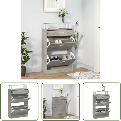 The Living Store Armoire à chaussures Gris béton 63x24x104 cm Bois d'ingénierie - Meuble Range Chaussure - Armoire Chaussure - Rangement Chaussure - Étagère Chaussure - Meuble Entrée