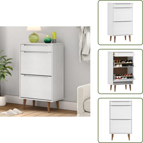 The Living Store Armoire à chaussures MOLDE Blanc 59,5x35x103 cm Bois de pin - Meuble Chaussure - Armoire À Chaussures - Rangement Chaussures - Meuble Entrée - Rangement Intérieur