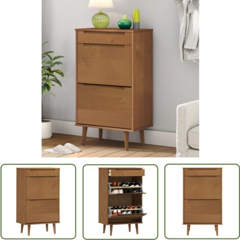 The Living Store Armoire à chaussures MOLDE Marron 59,5x35x103 cm Bois de pin - Armoire À Chaussures - Meuble Chaussure - Rangement Chaussures - Rangement Intérieur - Mobilier Entrée