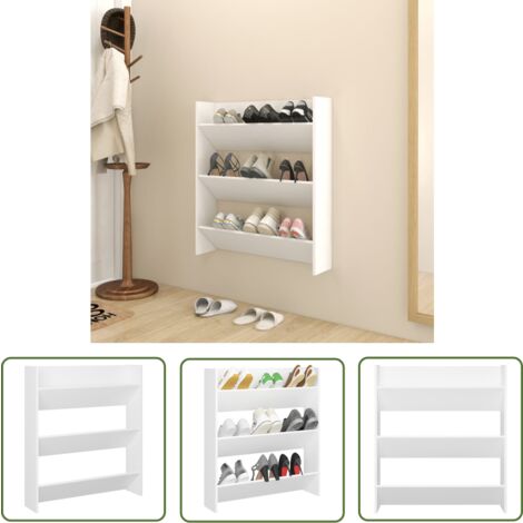 The Living Store Armoire à chaussures murale blanc 80x18x90 cm bois d'ingénierie - Armoire À Chaussures Murale - Rangement Chaussures - Meuble Chaussure - Organiseur Chaussures - Placard Chaussures